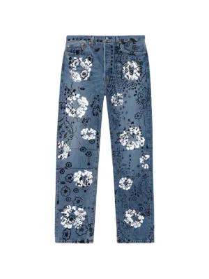 Denim Tears×Levi's 501 Denim Tears x Levi's 501 Wreath Logo Jeans | White | FARFETCH SG