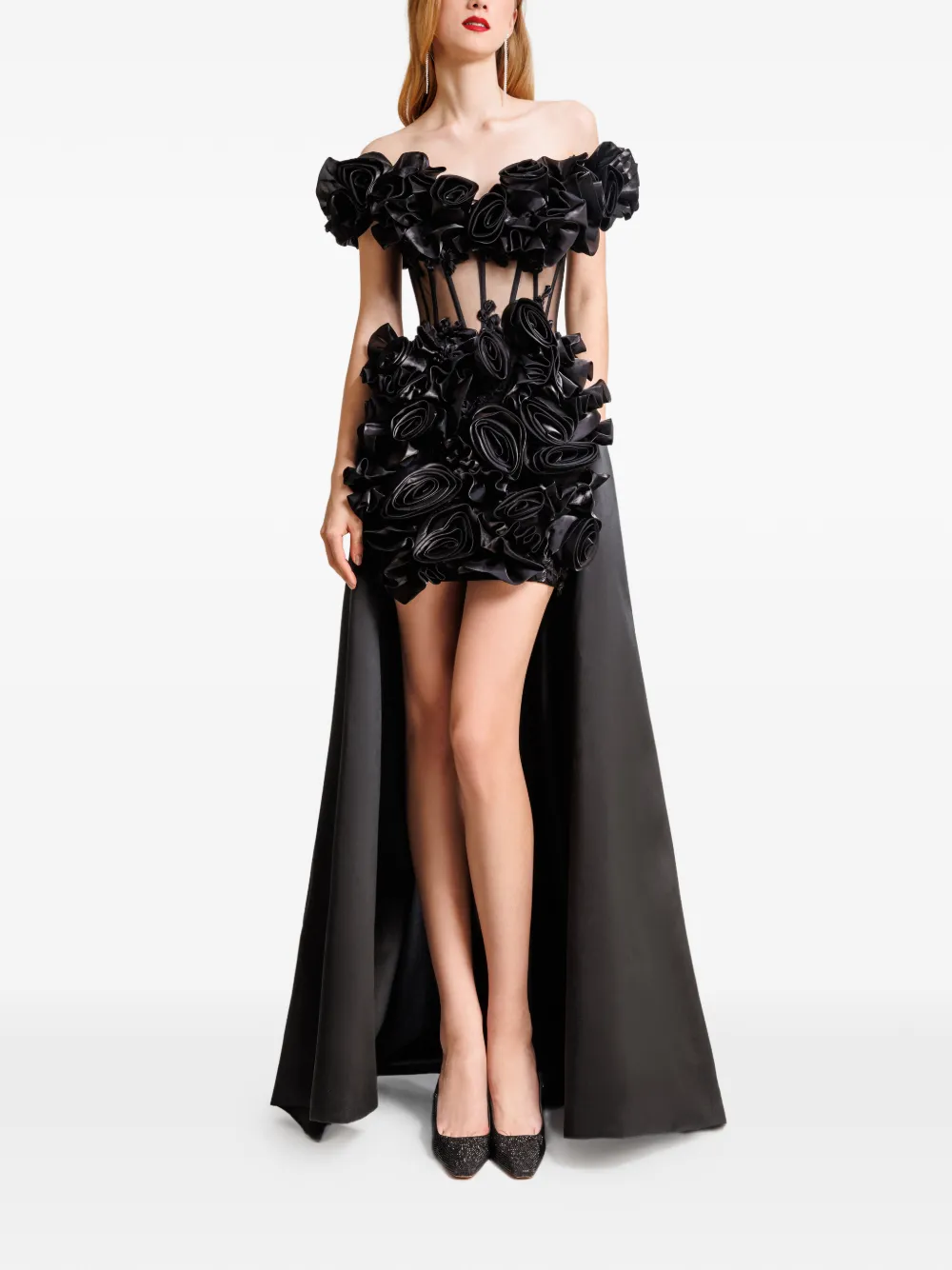 Gemy Maalouf Abito a fiori con spalle scoperte - Nero