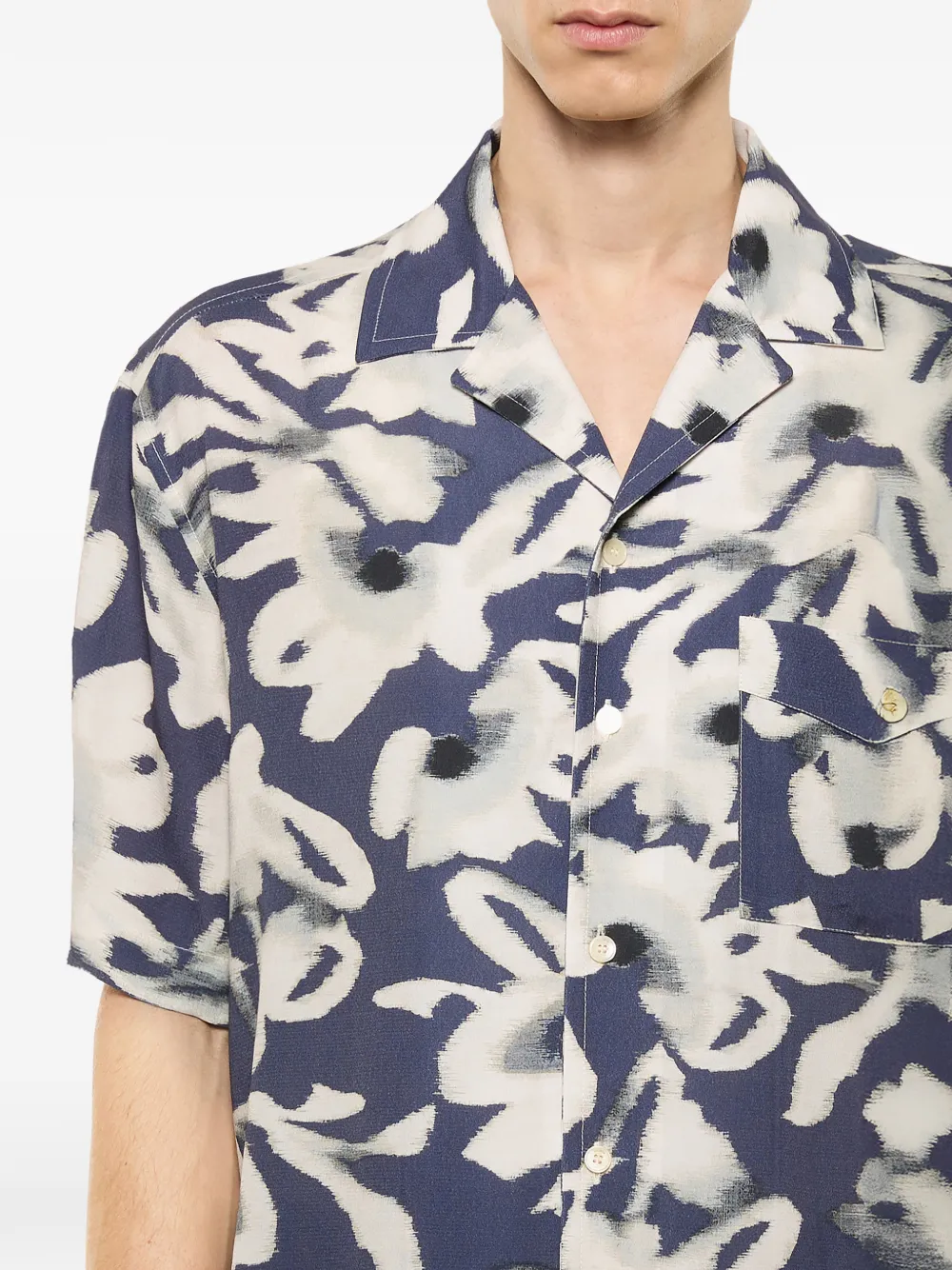 Laneus Overhemd met bloemenprint Blauw