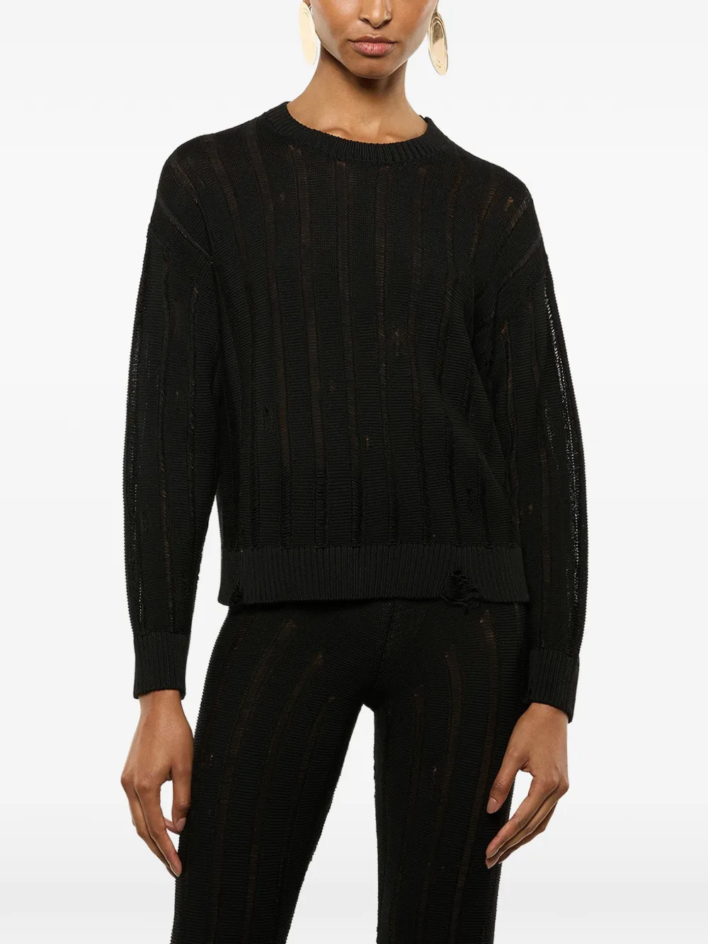 Distressed Crew-Neck Sweater
