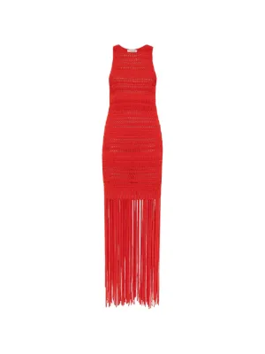 Herv Lger Strappy Tiered Fringe Maxi Dress | Green | FARFETCH