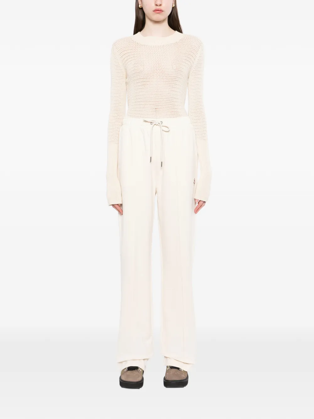 Moncler Straight broek met logopatch Beige
