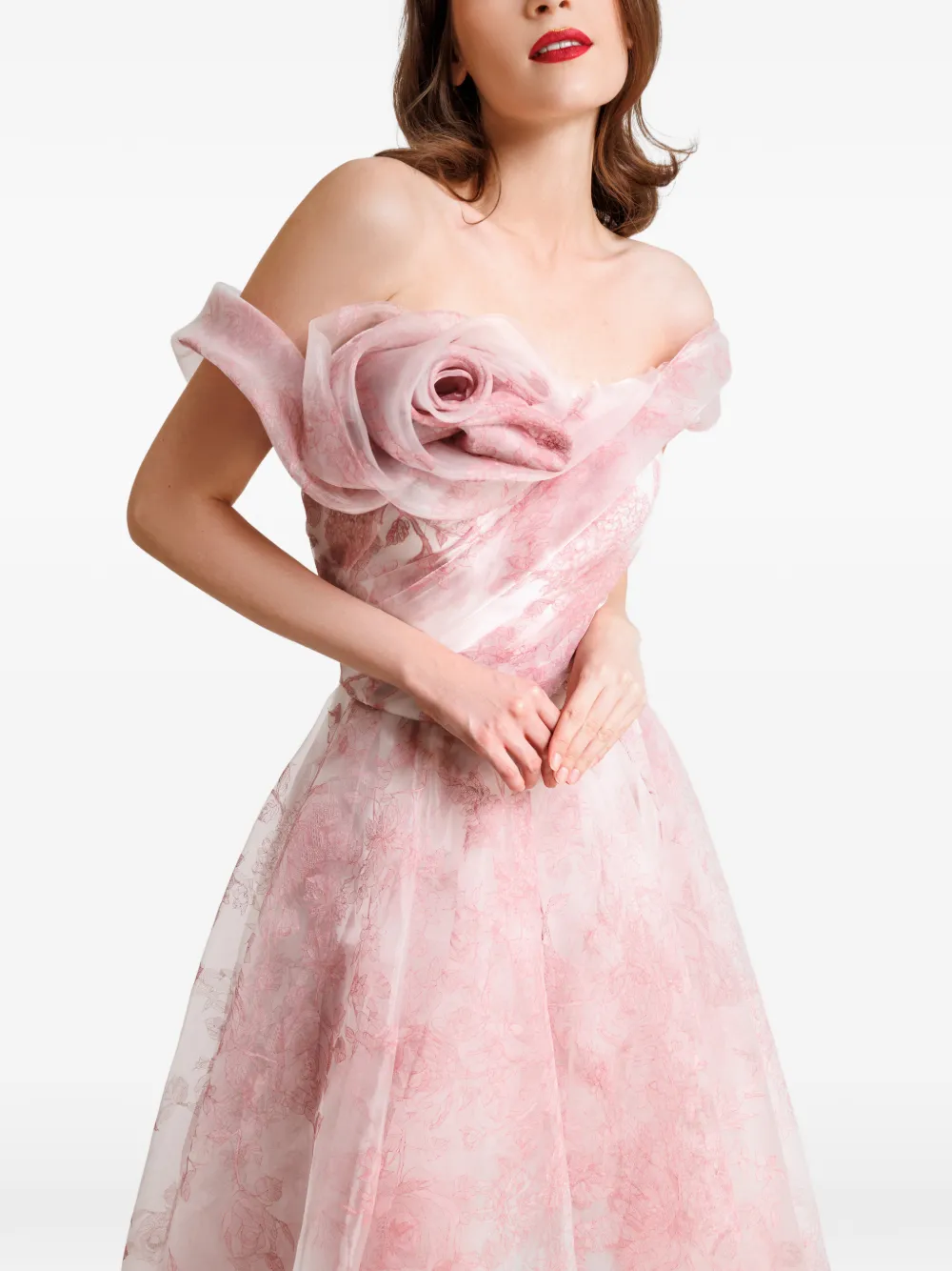 Gemy Maalouf Off-shoulder maxi-jurk met bloemen Roze