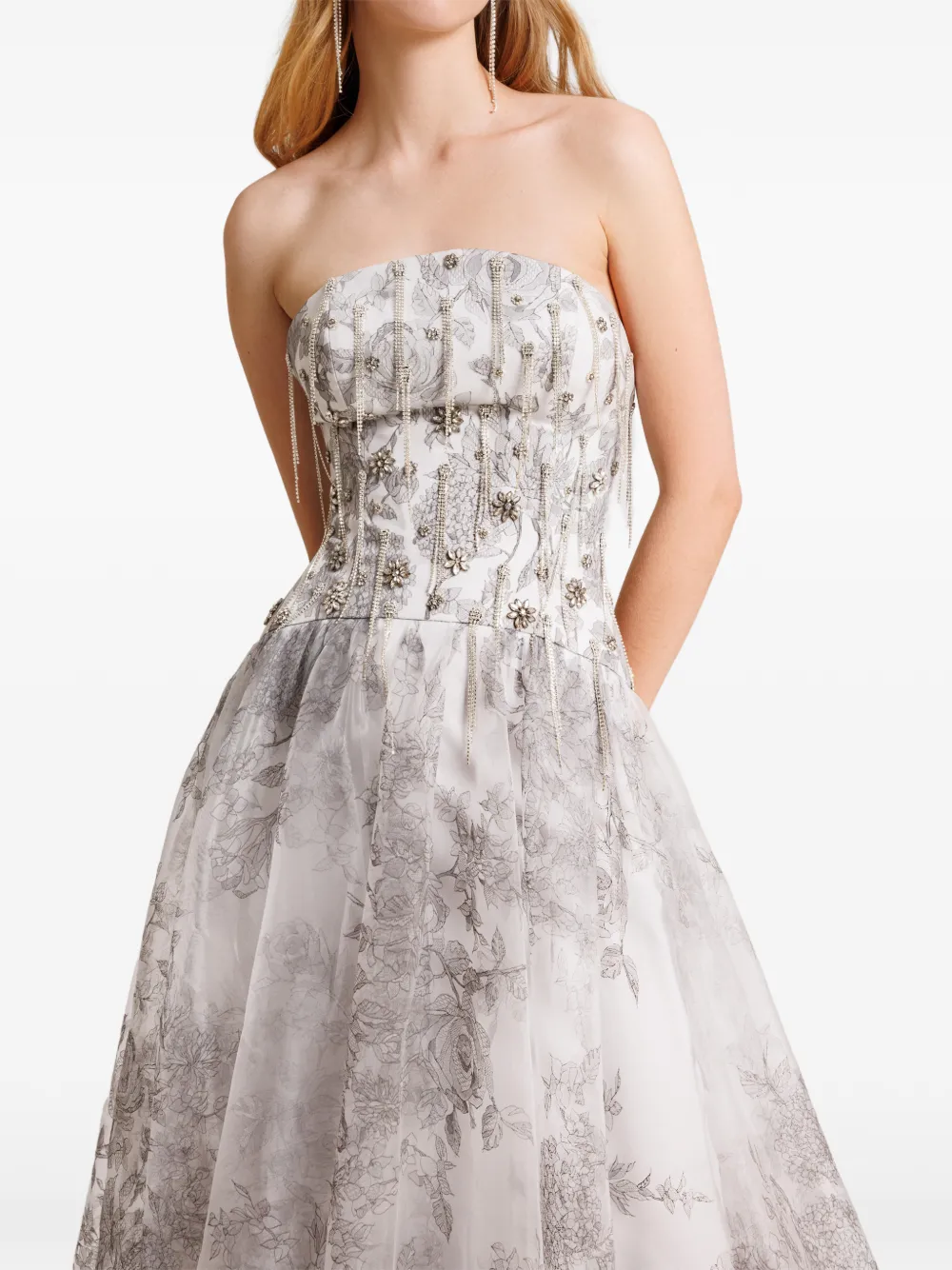Gemy Maalouf Strapless maxi-jurk met kralen Grijs