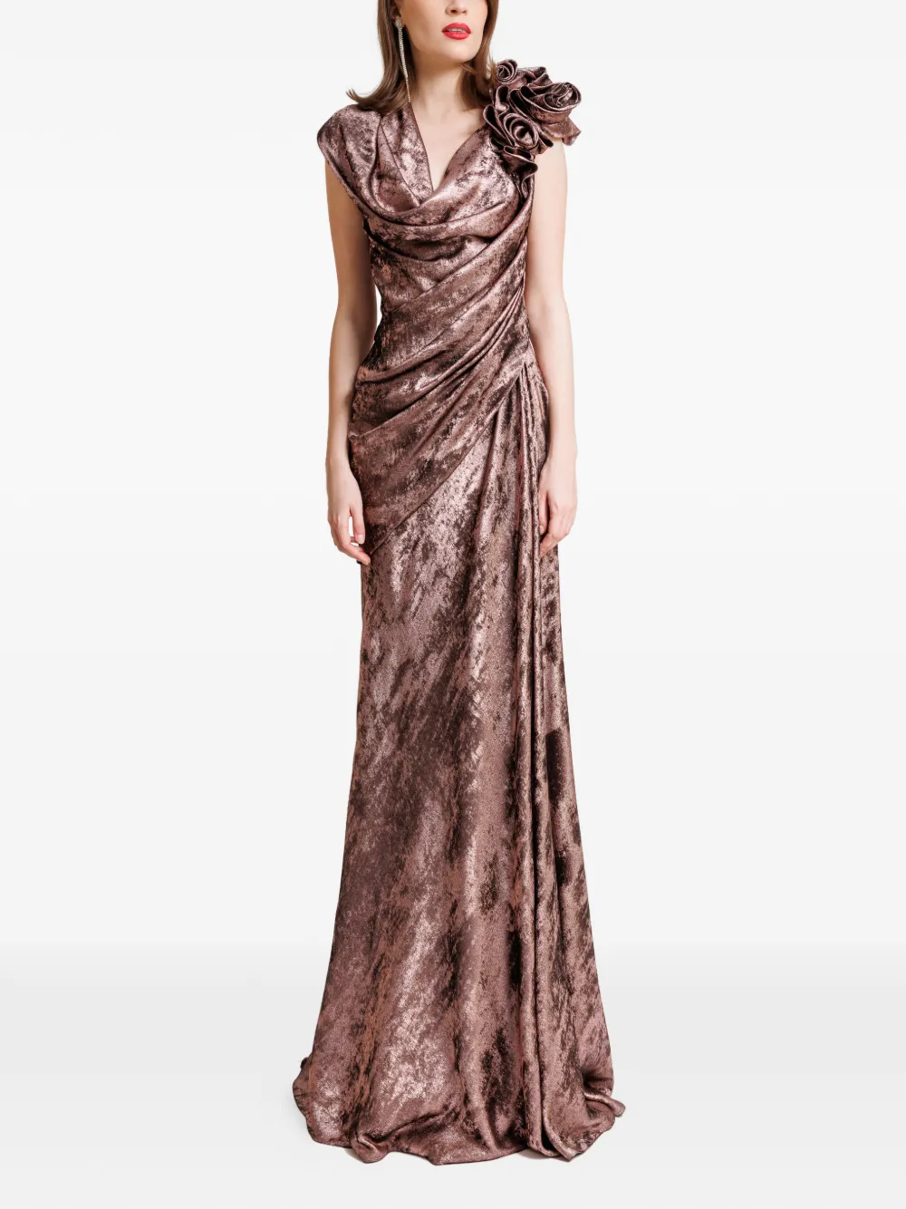 Gemy Maalouf Shimmer Sandwash Flowers maxi-jurk Bruin