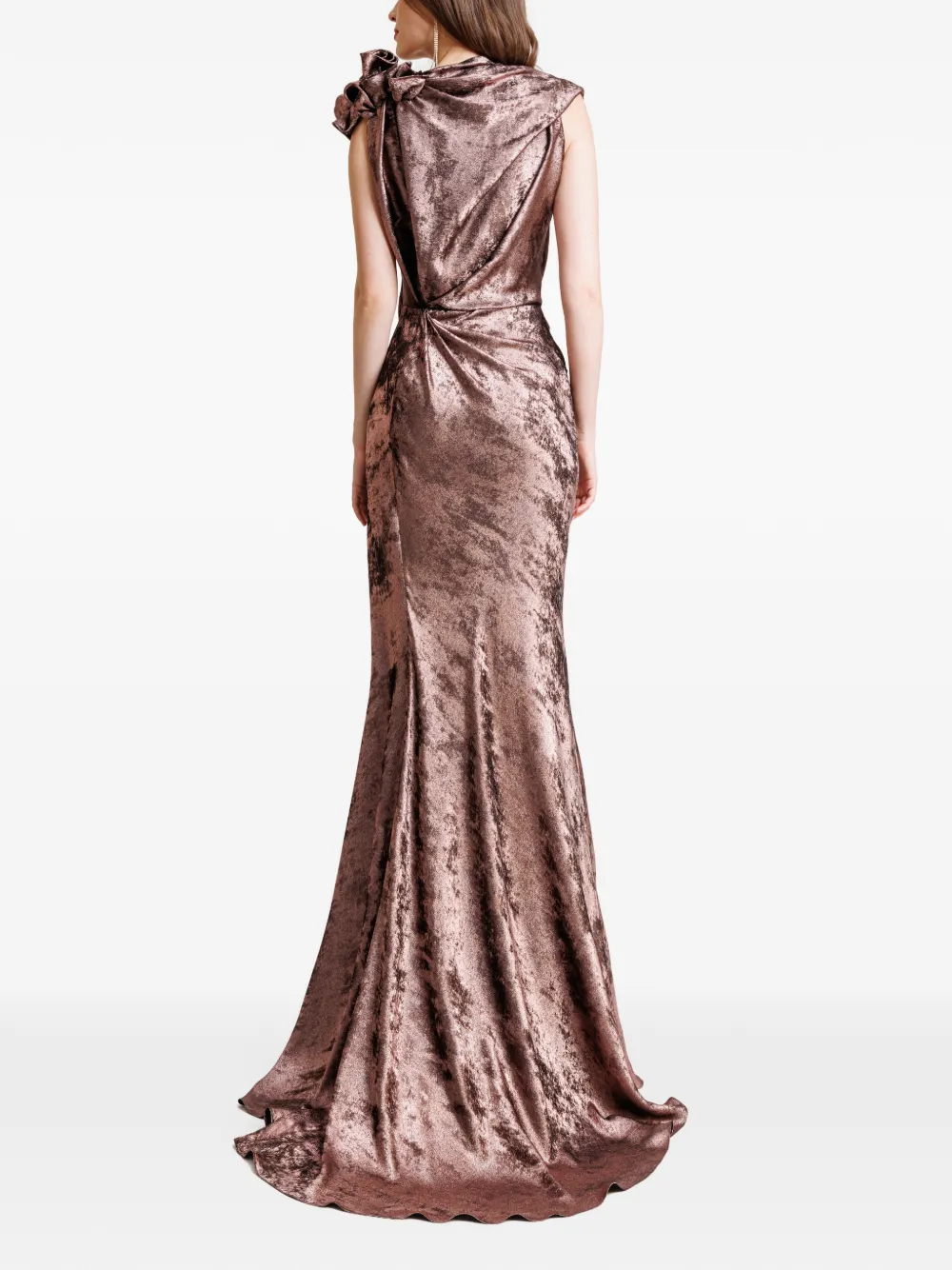 Gemy Maalouf Shimmer Sandwash Flowers maxi-jurk Bruin