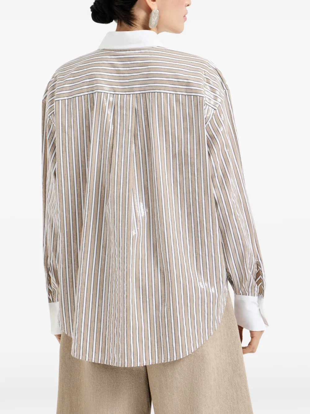 Brunello Cucinelli Gestreept katoenen blouse met kraag Beige