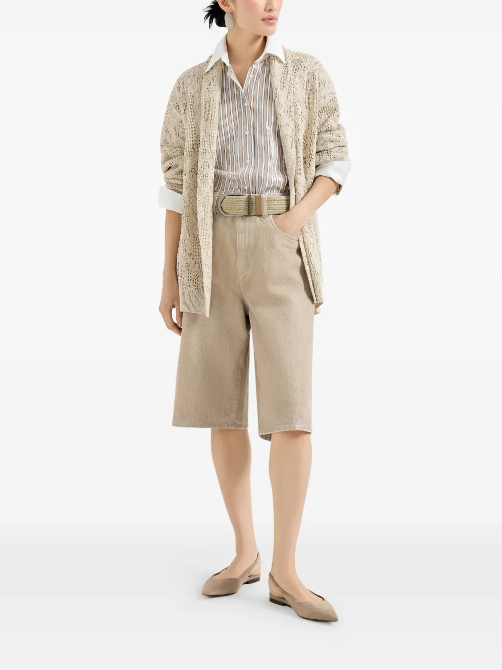 Brunello Cucinelli Gestreept katoenen blouse met kraag Beige
