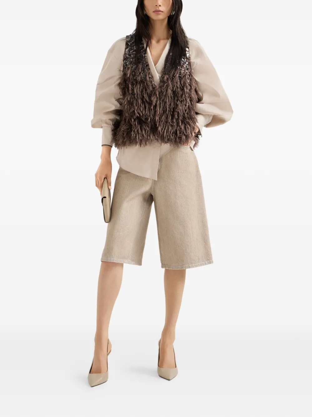  Brunello Cucinelli Sequin Fringed Vest - Brown 