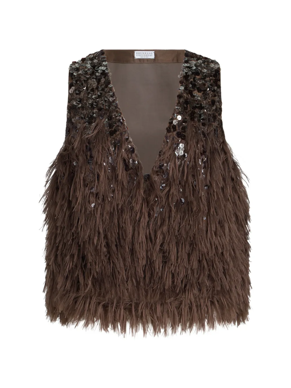 Brunello Cucinelli Gilet con frange e paillettes - Marrone