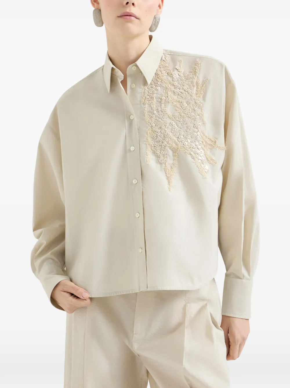 Techno Cotton Poplin Shirt With Dazzling Seabed Embroidery