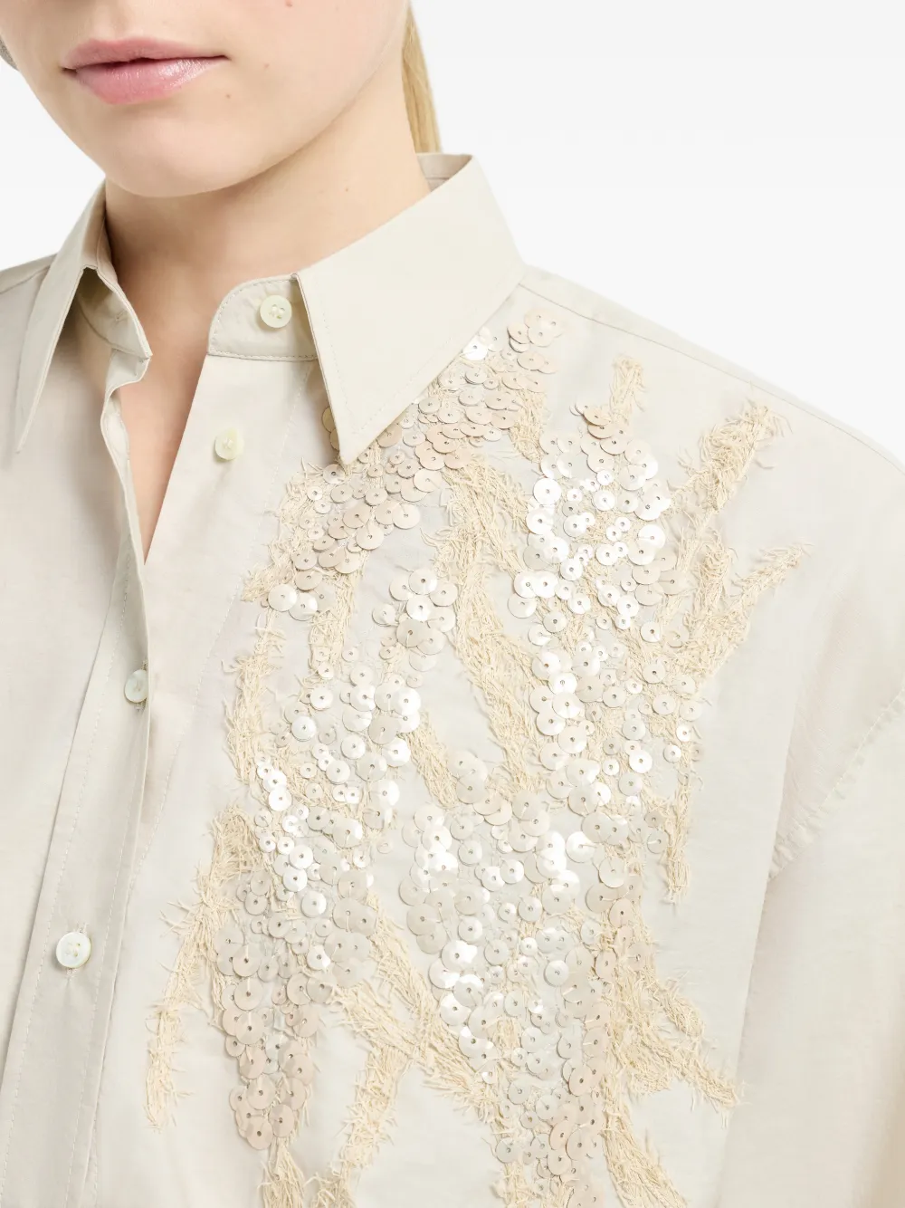 Techno Cotton Poplin Shirt With Dazzling Seabed Embroidery