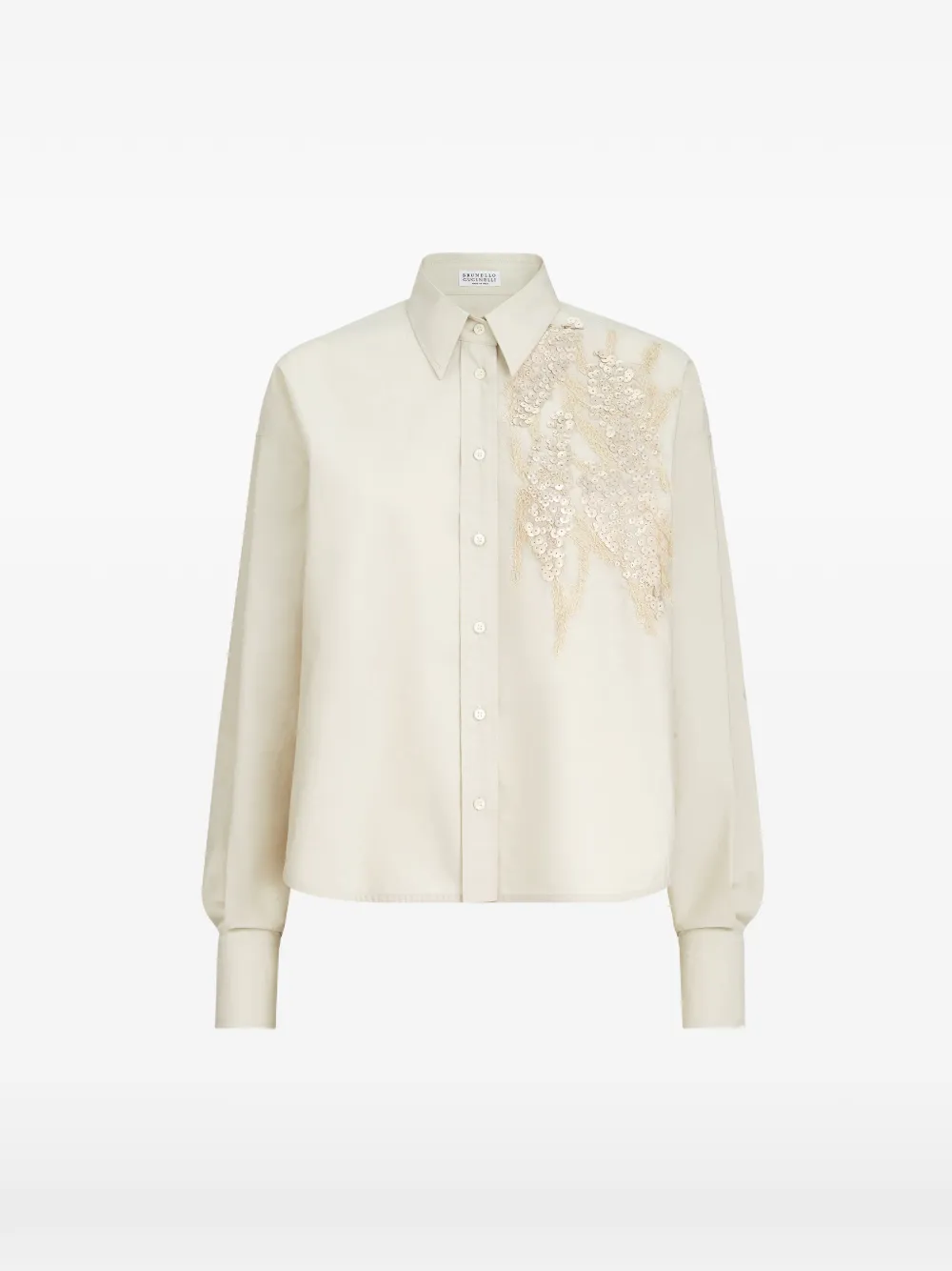Brunello Cucinelli techno cotton poplin shirt with dazzling seabed embroidery - Weiß