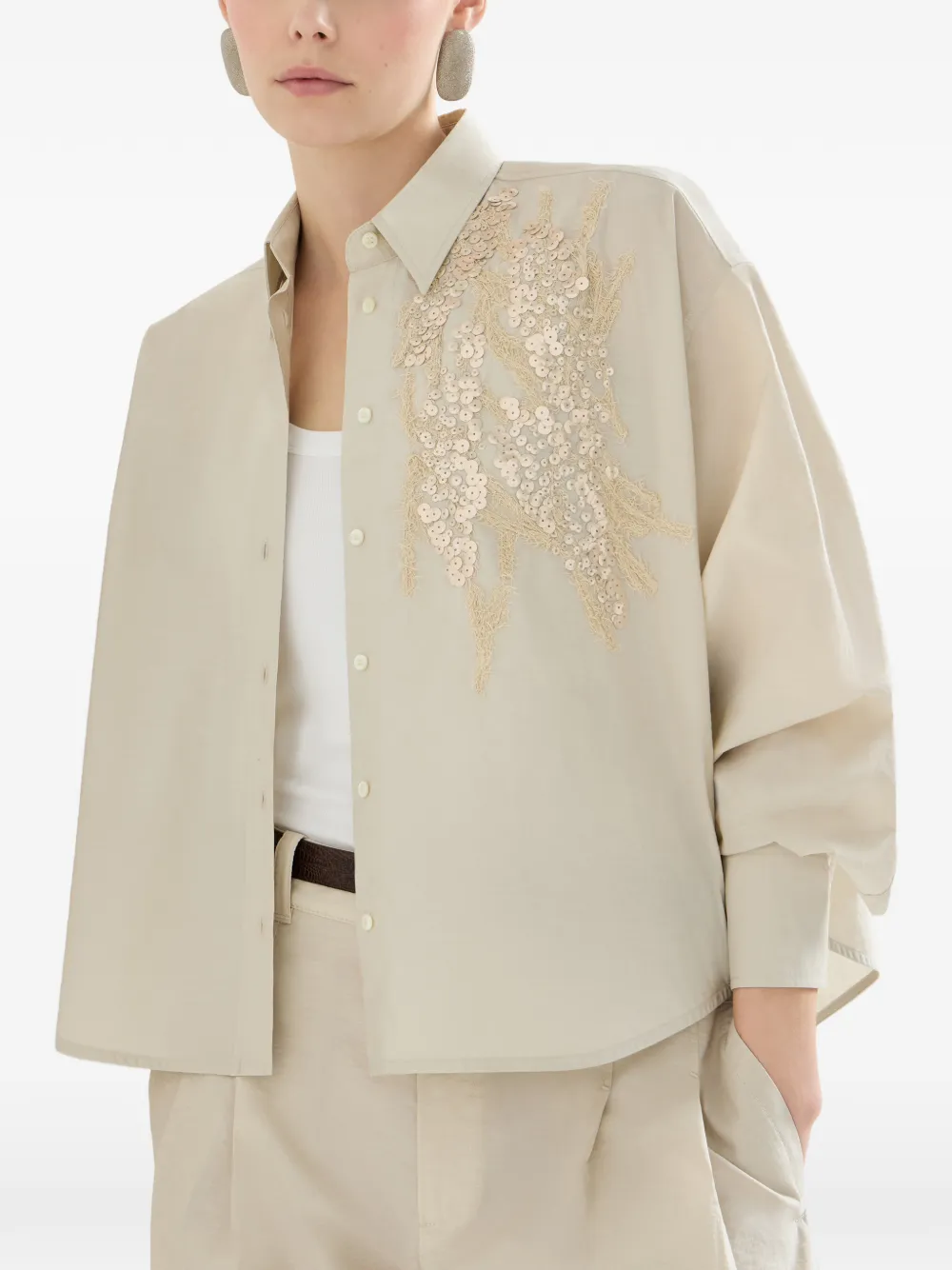 Techno Cotton Poplin Shirt With Dazzling Seabed Embroidery
