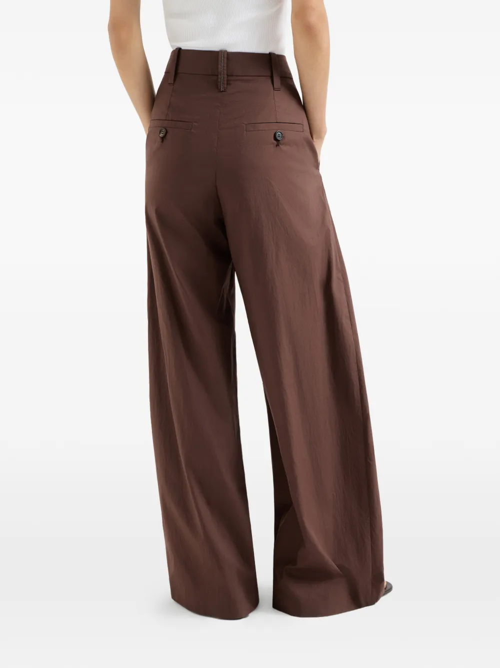 Brunello Cucinelli Popeline katoenen palazzo broek Bruin