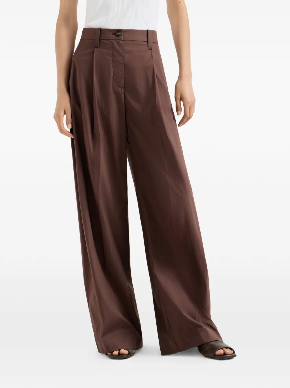 Brunello Cucinelli Popeline katoenen palazzo broek Bruin