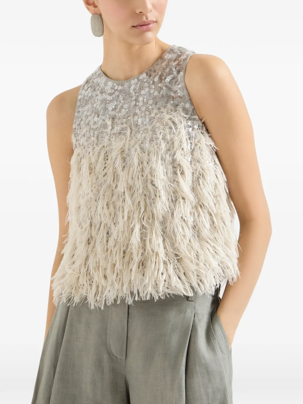  Brunello Cucinelli Sequin-embellished Top - Grey 