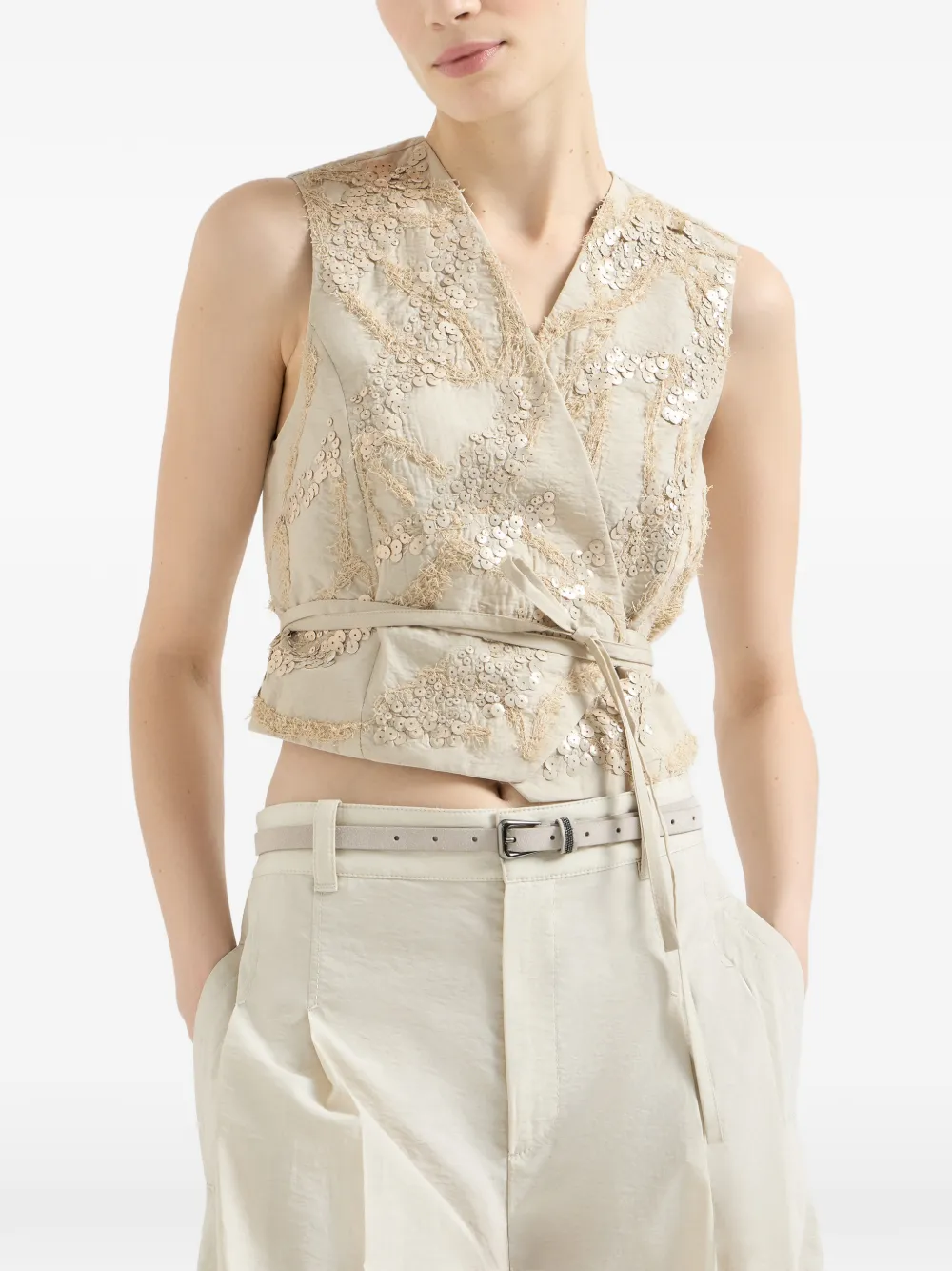 Brunello Cucinelli Techno katoenen popeline rok met borduurwerk Beige