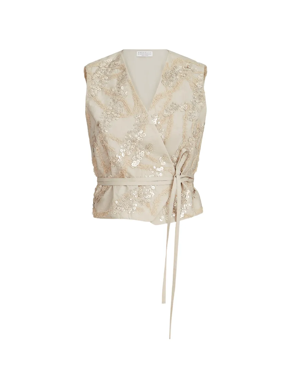 Brunello Cucinelli techno-cotton poplin vest with dazzling seabed embroidery - Toni neutri