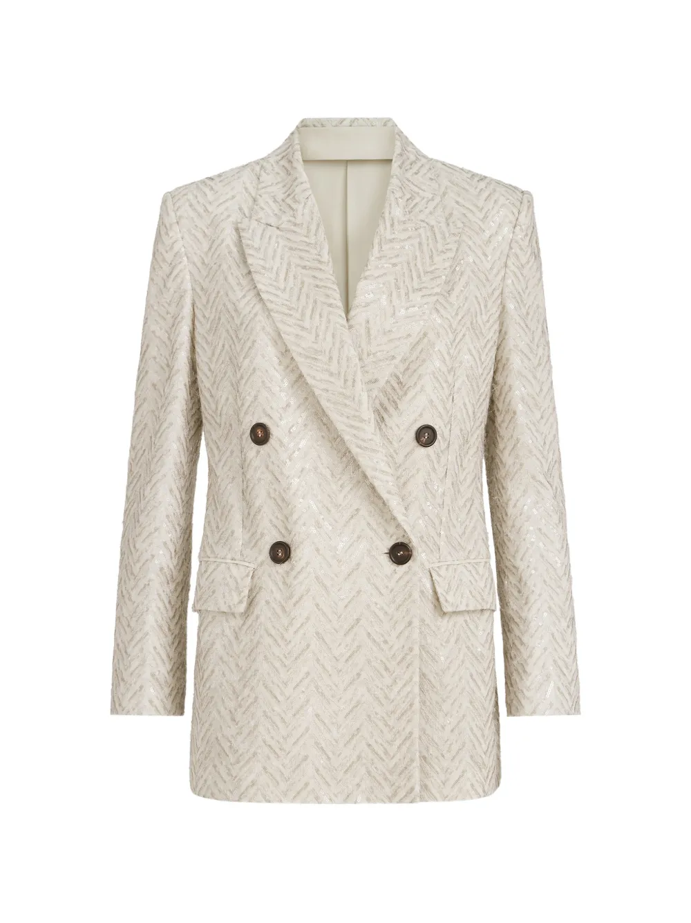 Brunello Cucinelli dazzling maxi chevron embroidery blazer in linen - Toni neutri