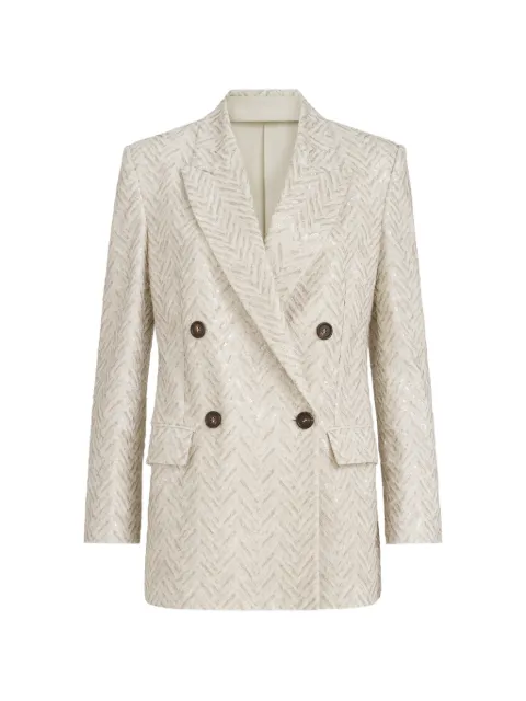 Brunello Cucinelli dazzling maxi chevron embroidery blazer in linen