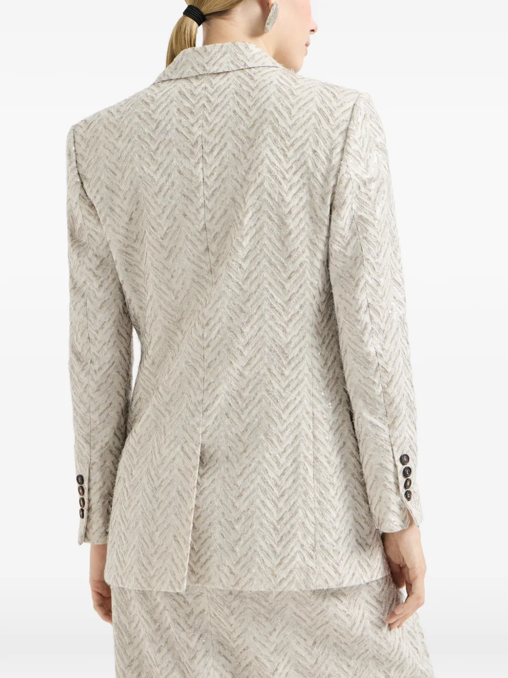 Brunello Cucinelli Dazzling linnen blazer met geborduurde chevron-streep Beige
