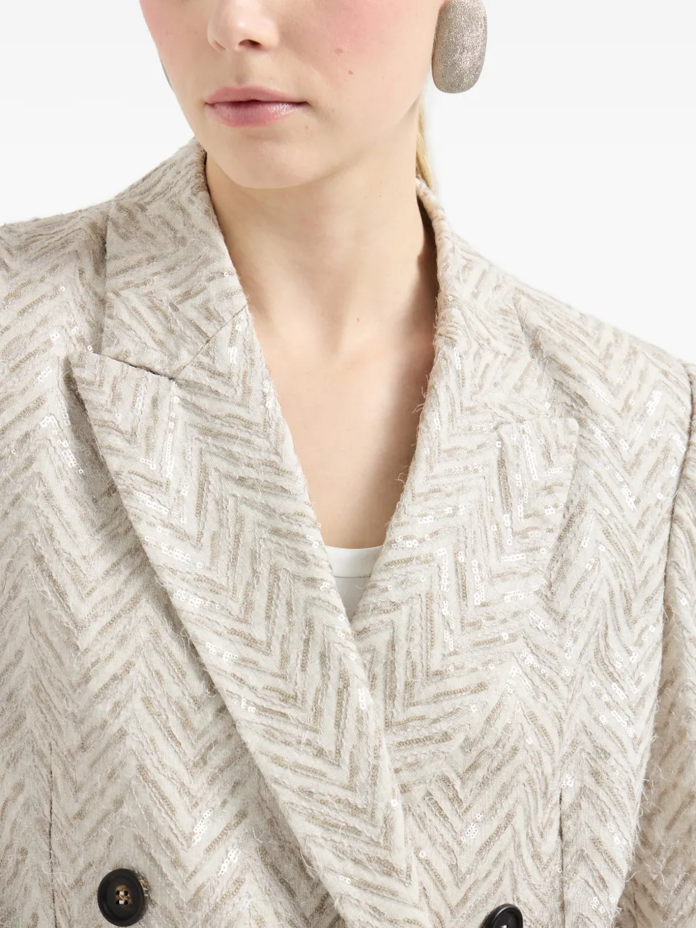 Brunello Cucinelli Dazzling linnen blazer met geborduurde chevron-streep Beige