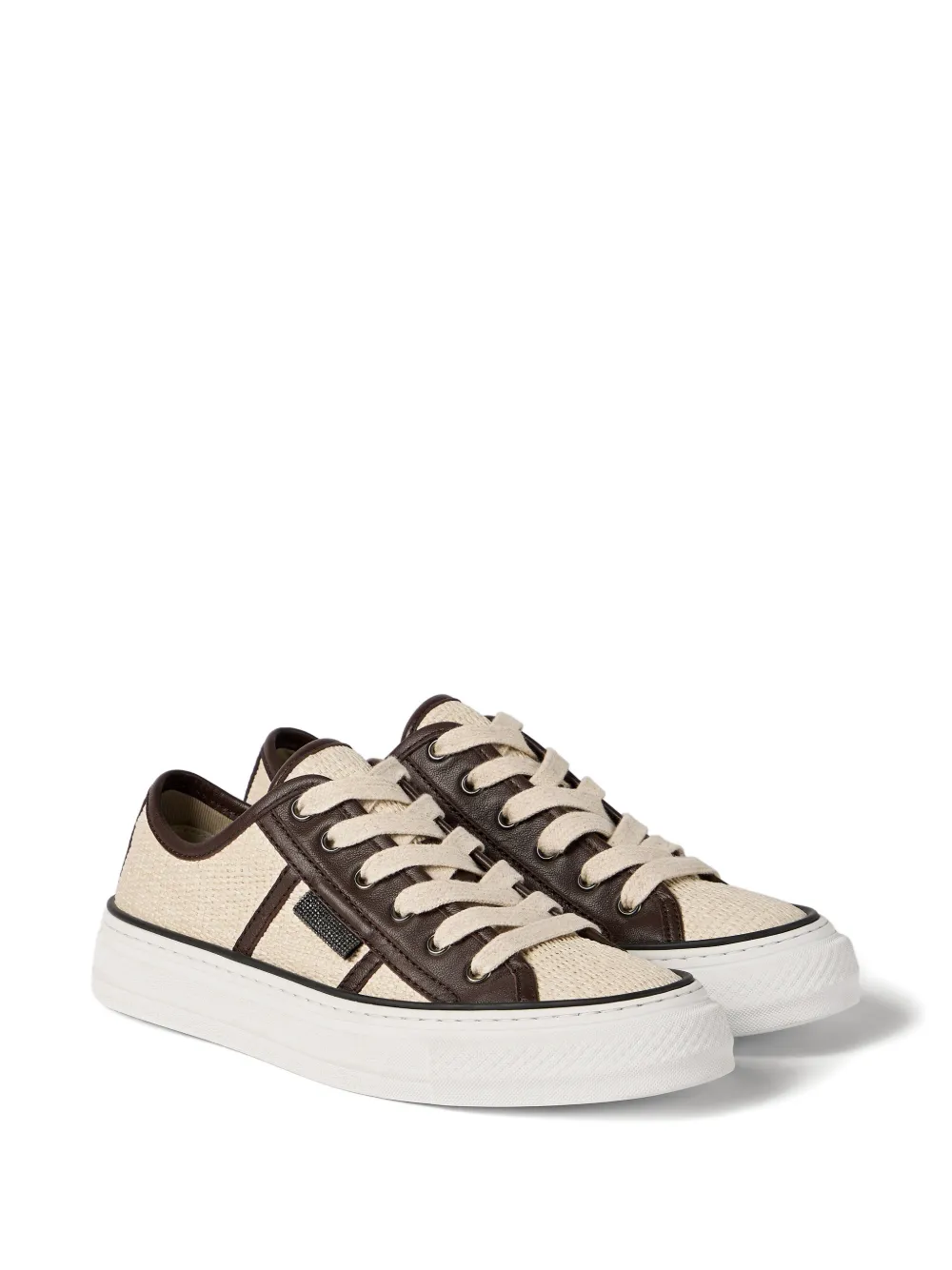 Brunello Cucinelli techno raffia sneakers with shiny tab Beige