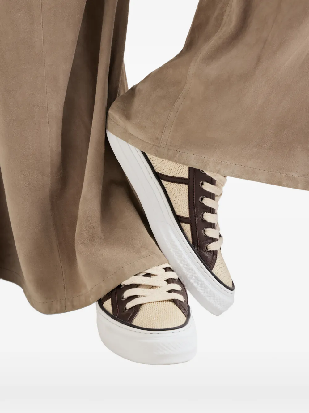 Brunello Cucinelli techno raffia sneakers with shiny tab Beige