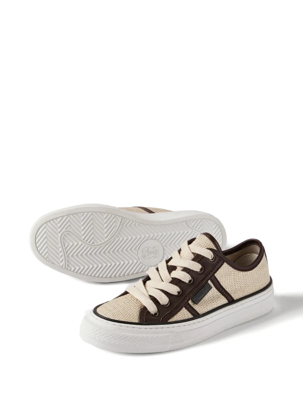 Brunello Cucinelli techno raffia sneakers with shiny tab Beige