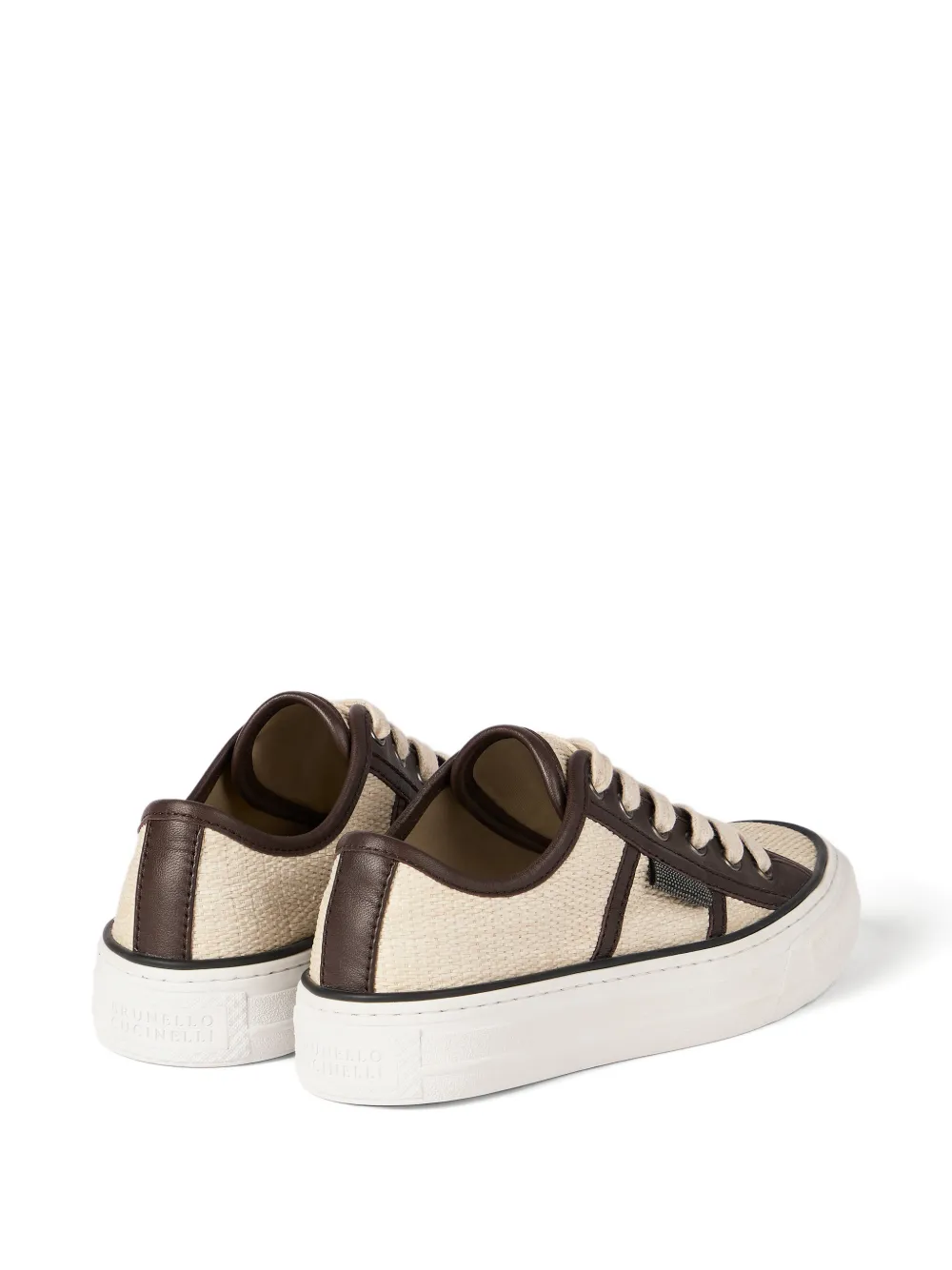 Brunello Cucinelli techno raffia sneakers with shiny tab Beige