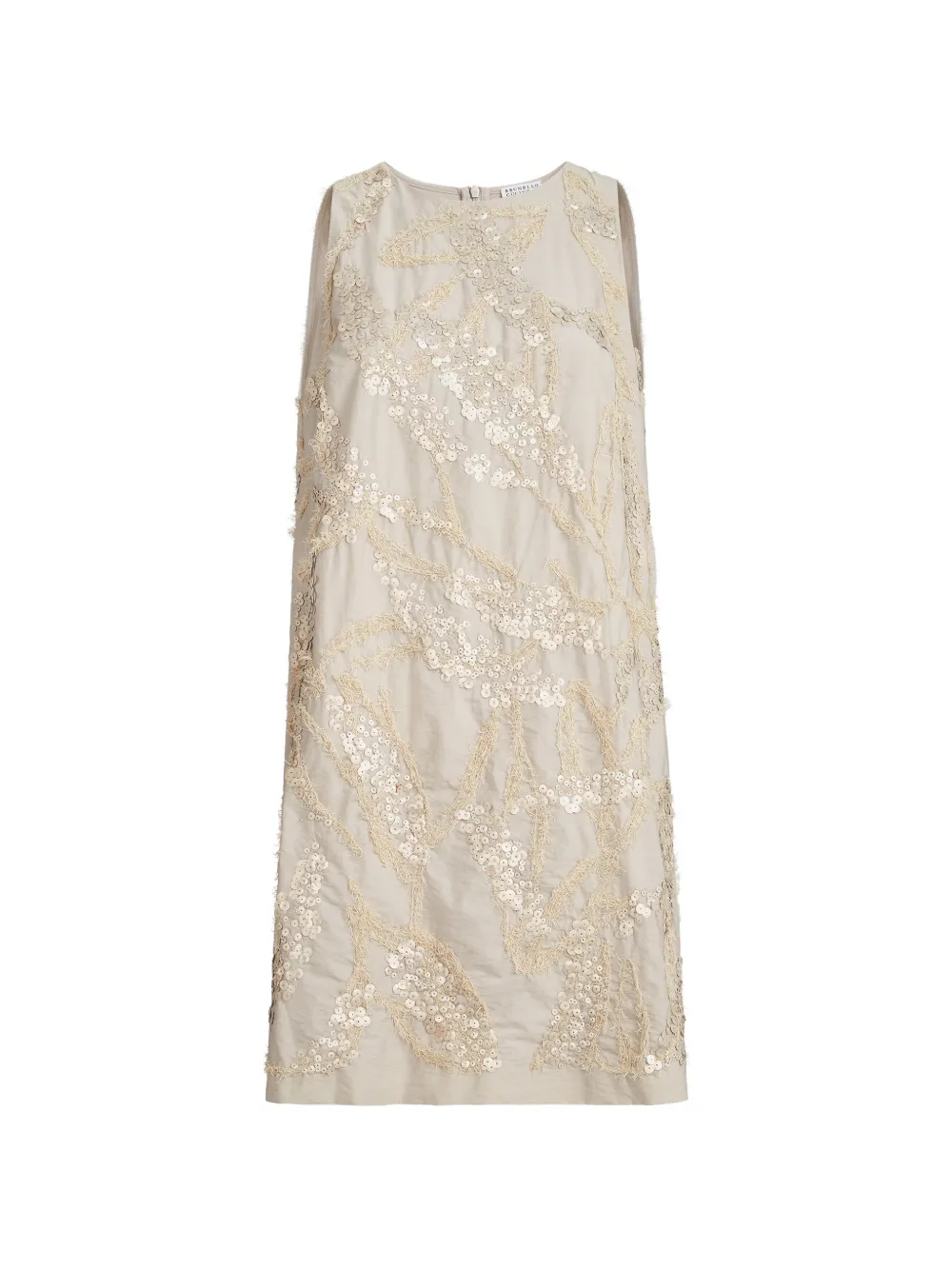 Brunello Cucinelli techno cotton poplin mini dress with dazzling seabed embroidery - Toni neutri