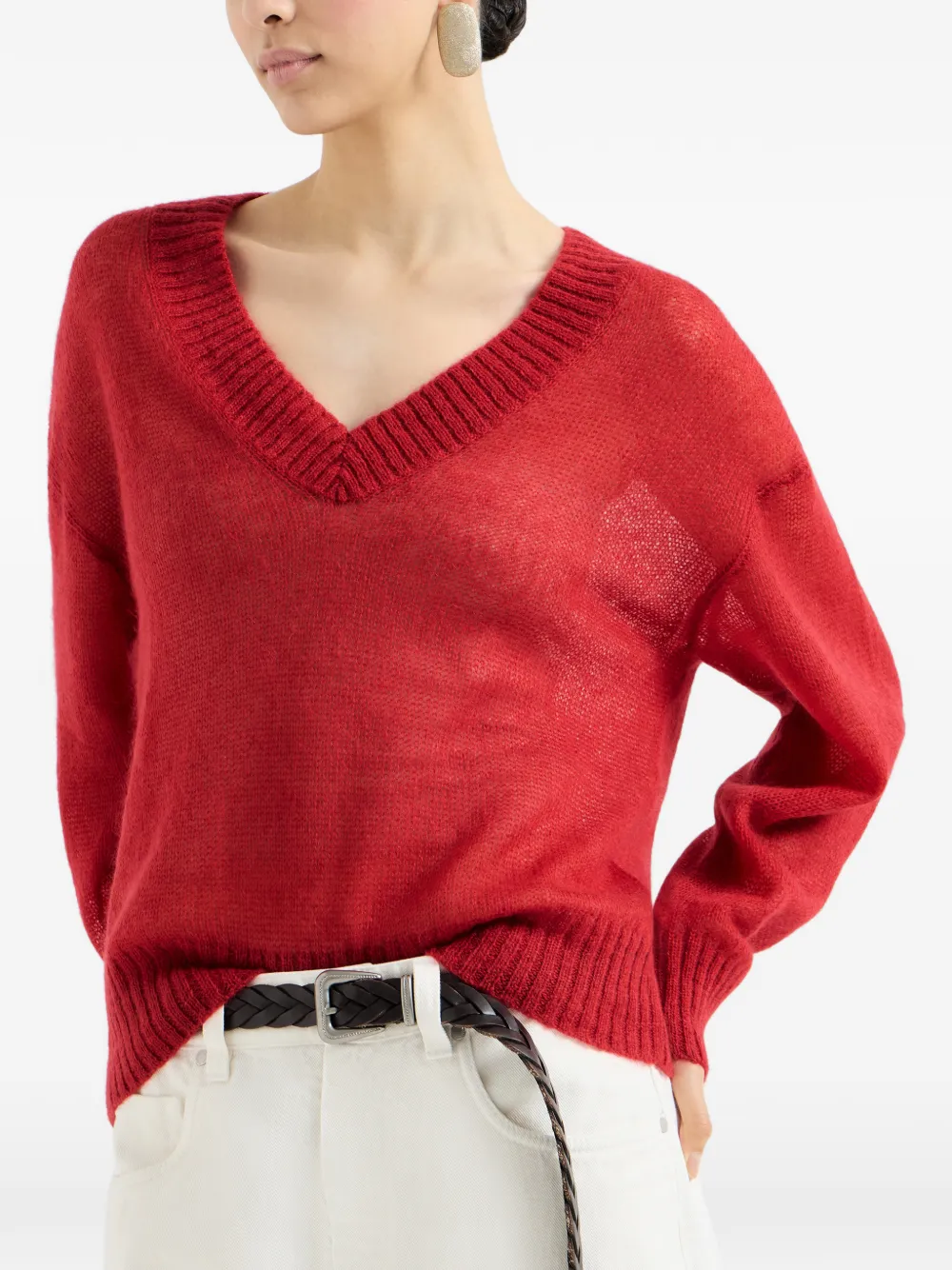 Brunello Cucinelli Trui met V-hals Rood
