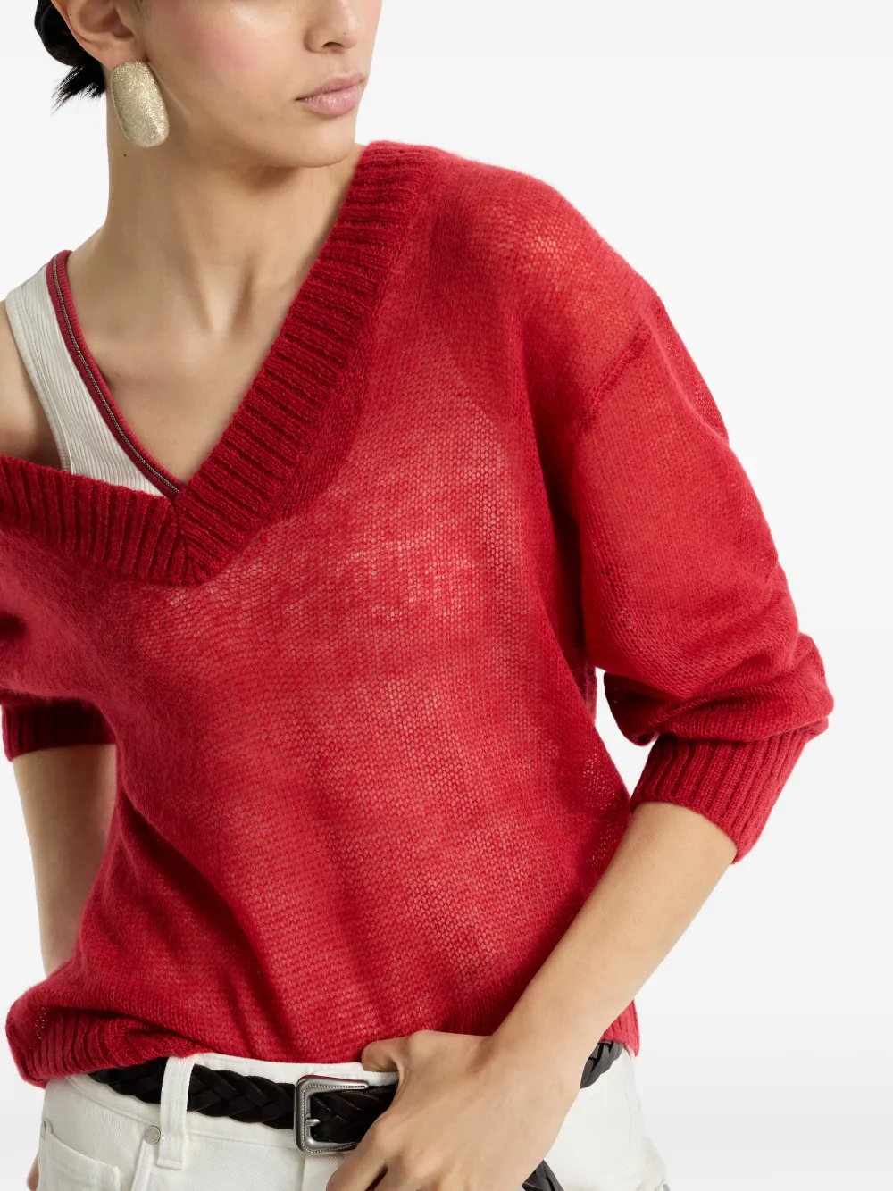 Brunello Cucinelli Trui met V-hals Rood