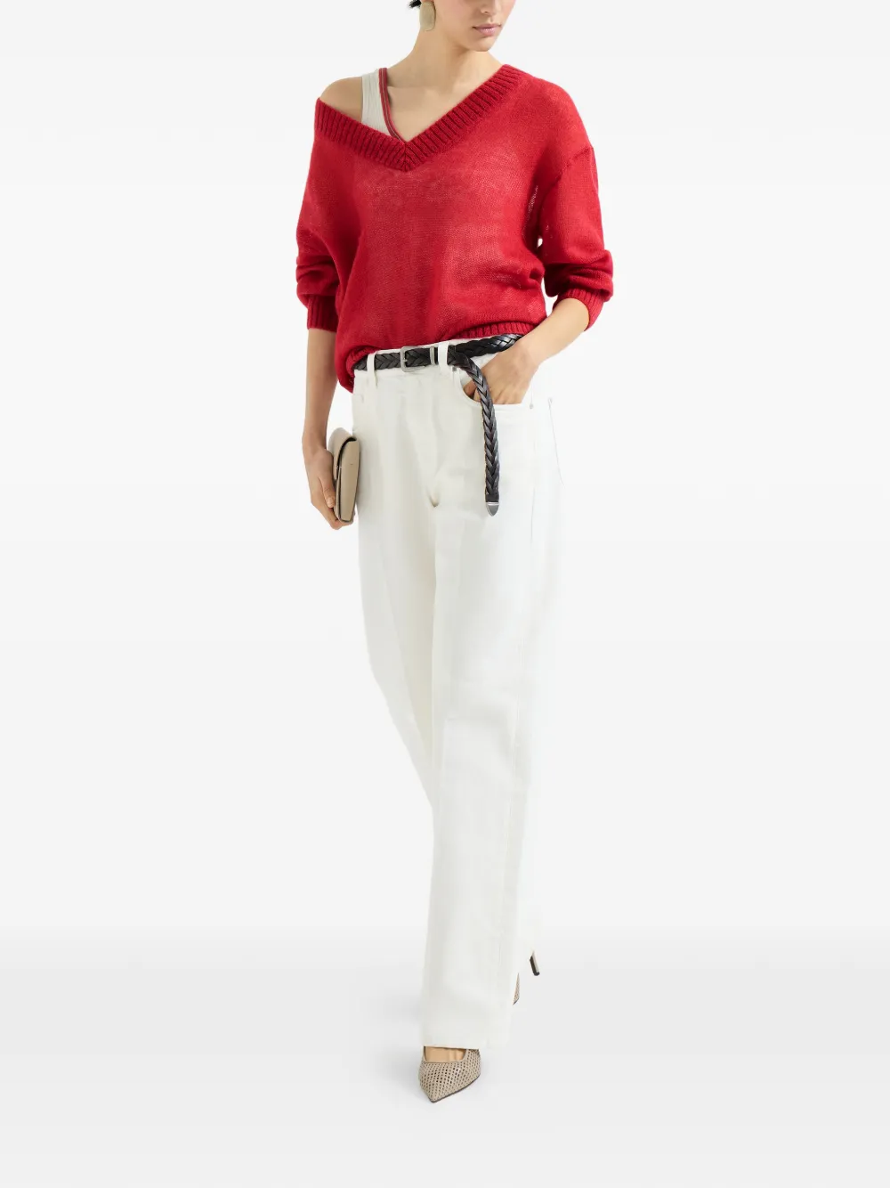 Brunello Cucinelli Trui met V-hals Rood