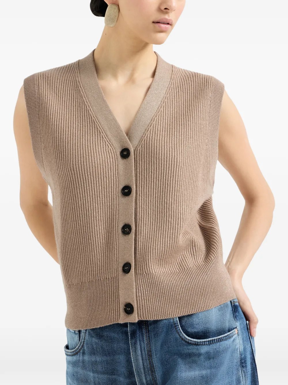  Brunello Cucinelli Sparkling Rib Vest - Neutrals 