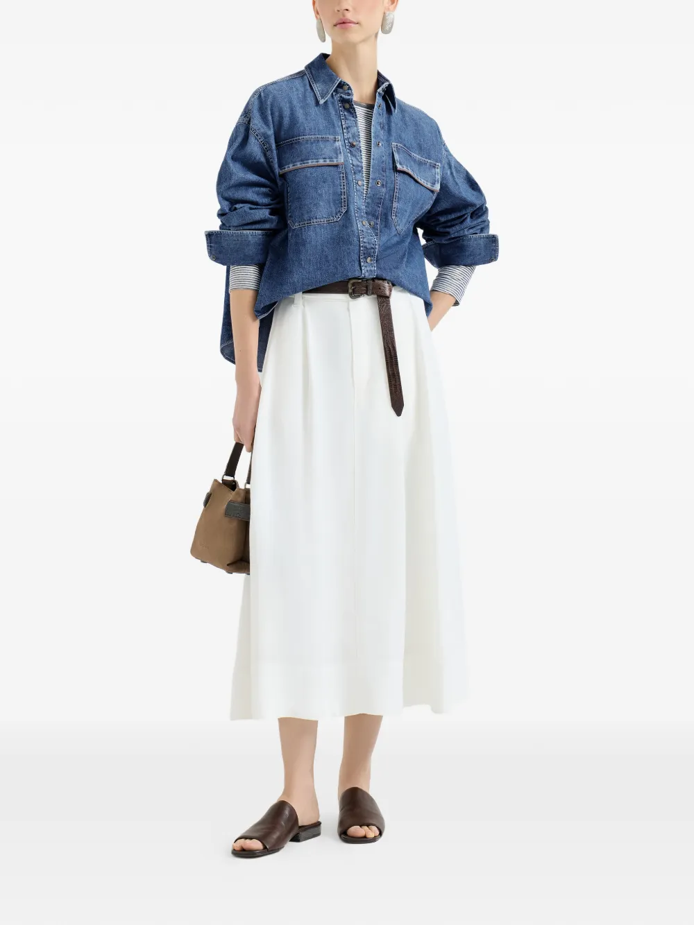  Brunello Cucinelli Striped-pattern Lamé Top - Blue 