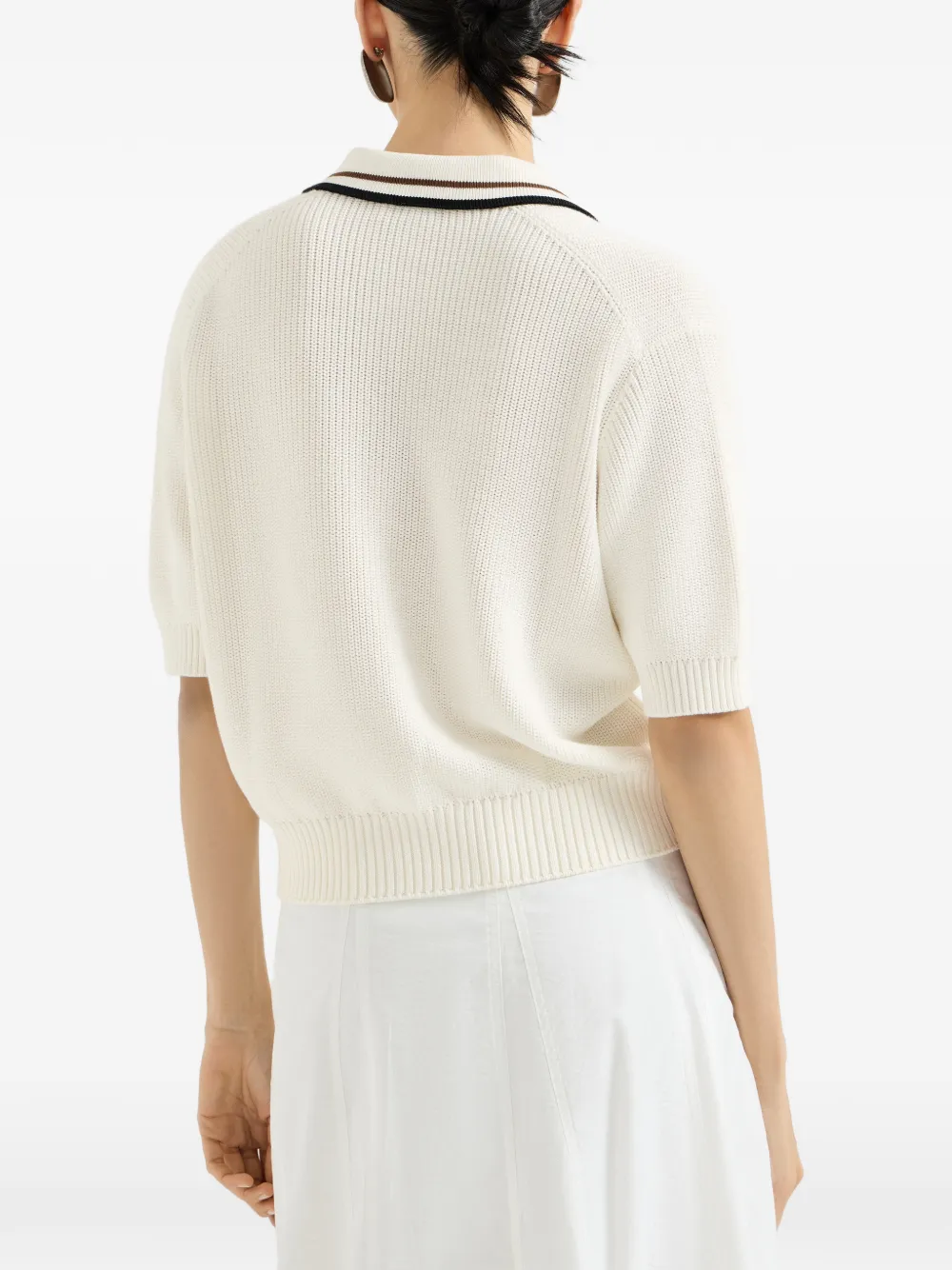 Brunello Cucinelli Ribgebreid poloshirt van katoen Beige