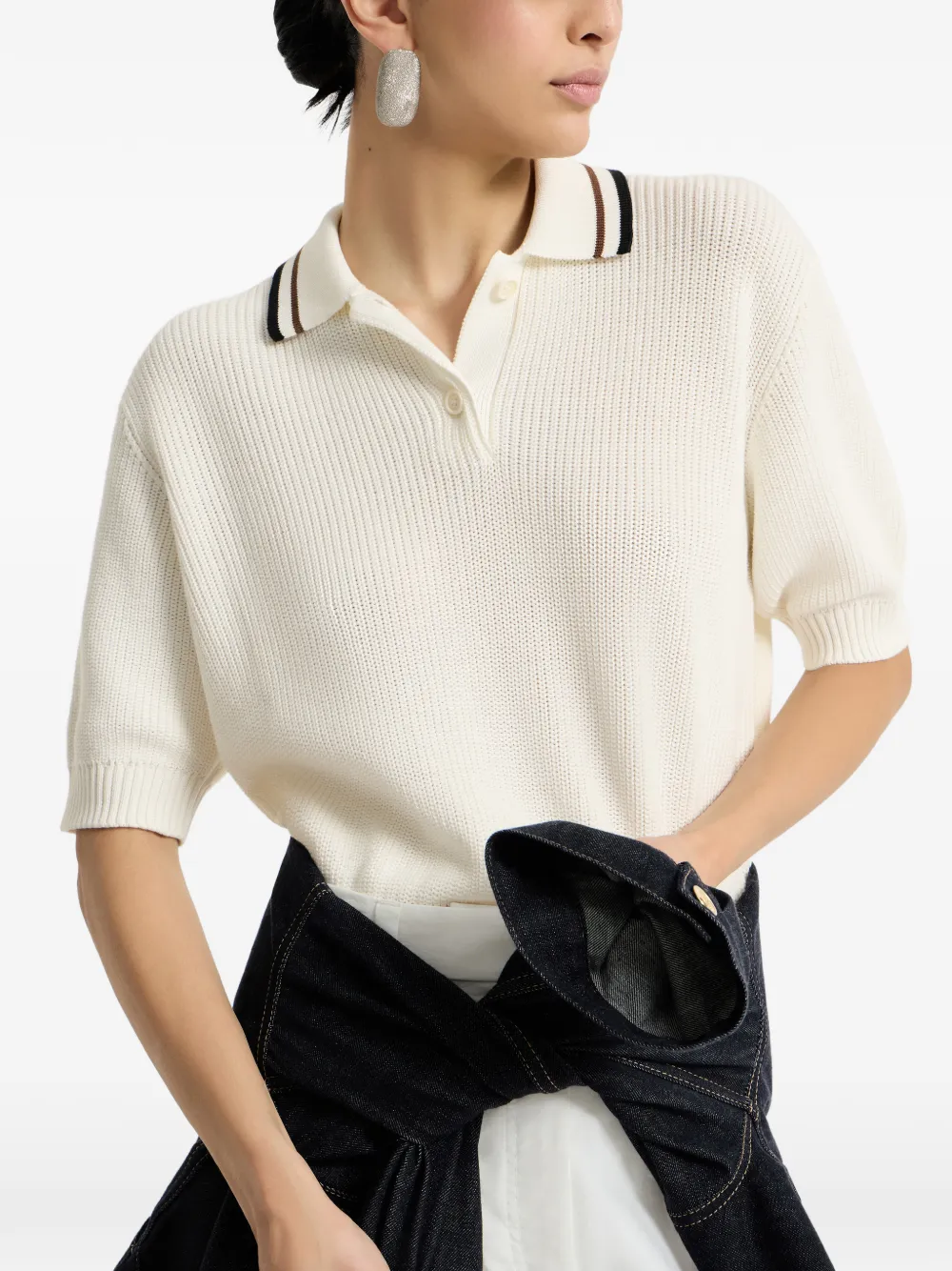 Brunello Cucinelli Ribgebreid poloshirt van katoen Beige