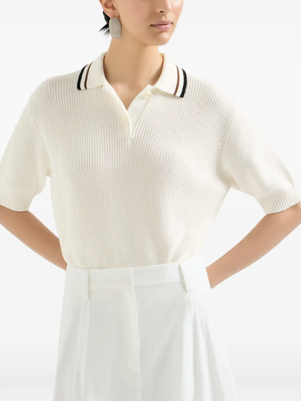 Brunello Cucinelli Ribgebreid poloshirt van katoen Beige