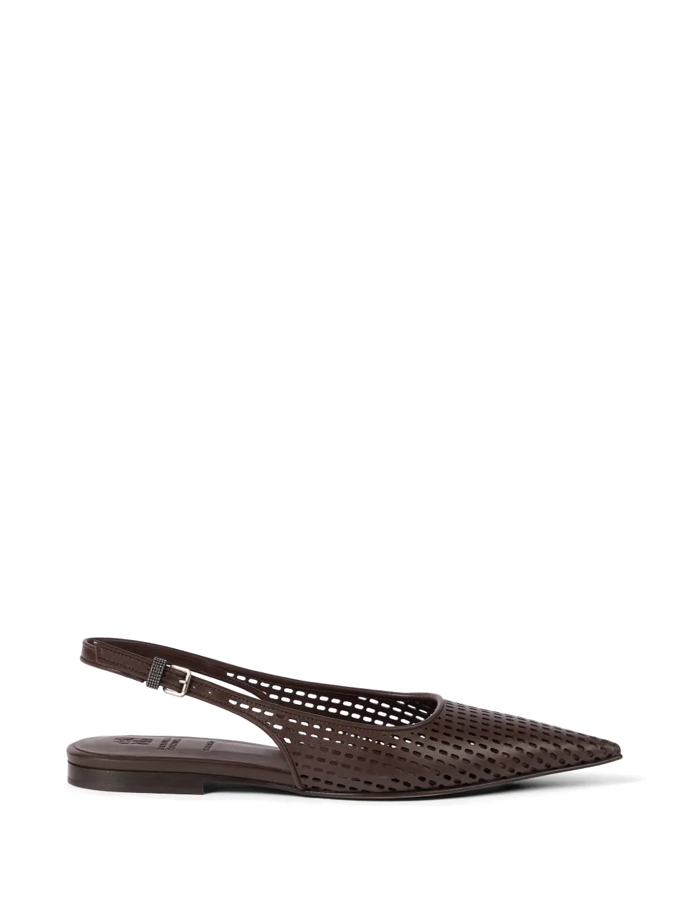 Brunello Cucinelli Calfskin net slingback flats with monili ballet - Marrone