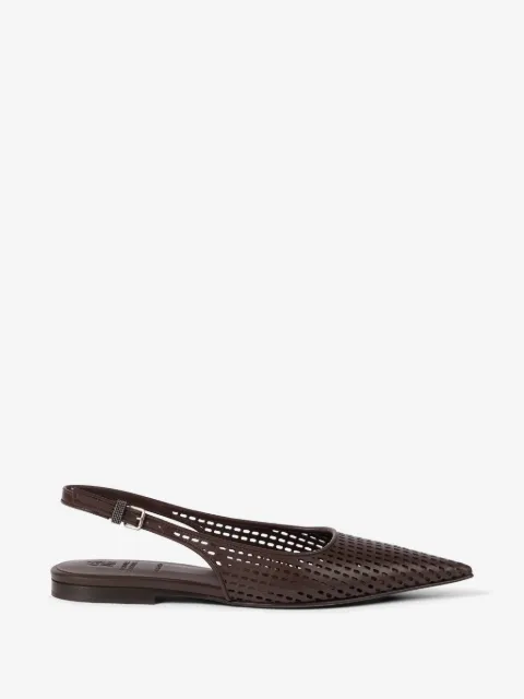 Brunello Cucinelli netted leather slingback flats