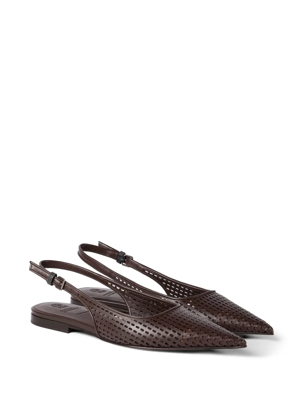 Brunello Cucinelli Kafsleren slingback ballerina's met monili-verfraaiing Bruin
