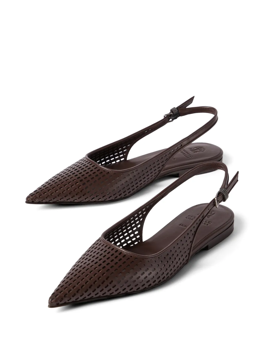 Brunello Cucinelli Kafsleren slingback ballerina's met monili-verfraaiing Bruin