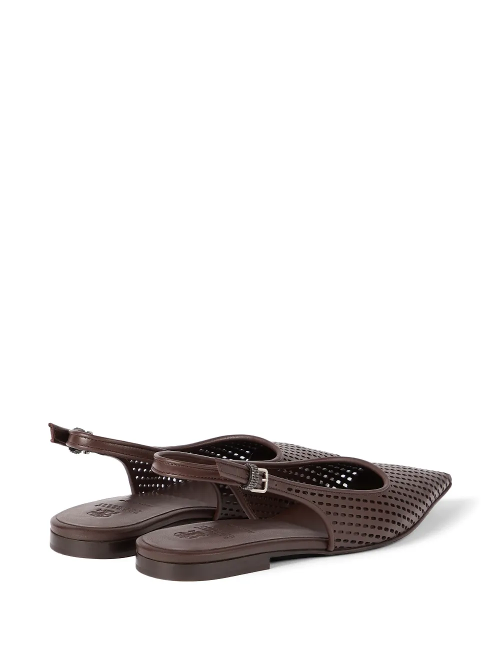 Brunello Cucinelli Kafsleren slingback ballerina's met monili-verfraaiing Bruin