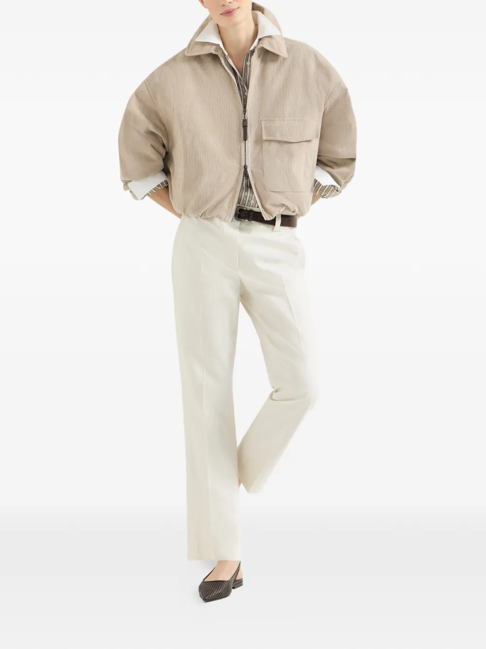 Brunello Cucinelli Kafsleren slingback ballerina's met monili-verfraaiing Bruin