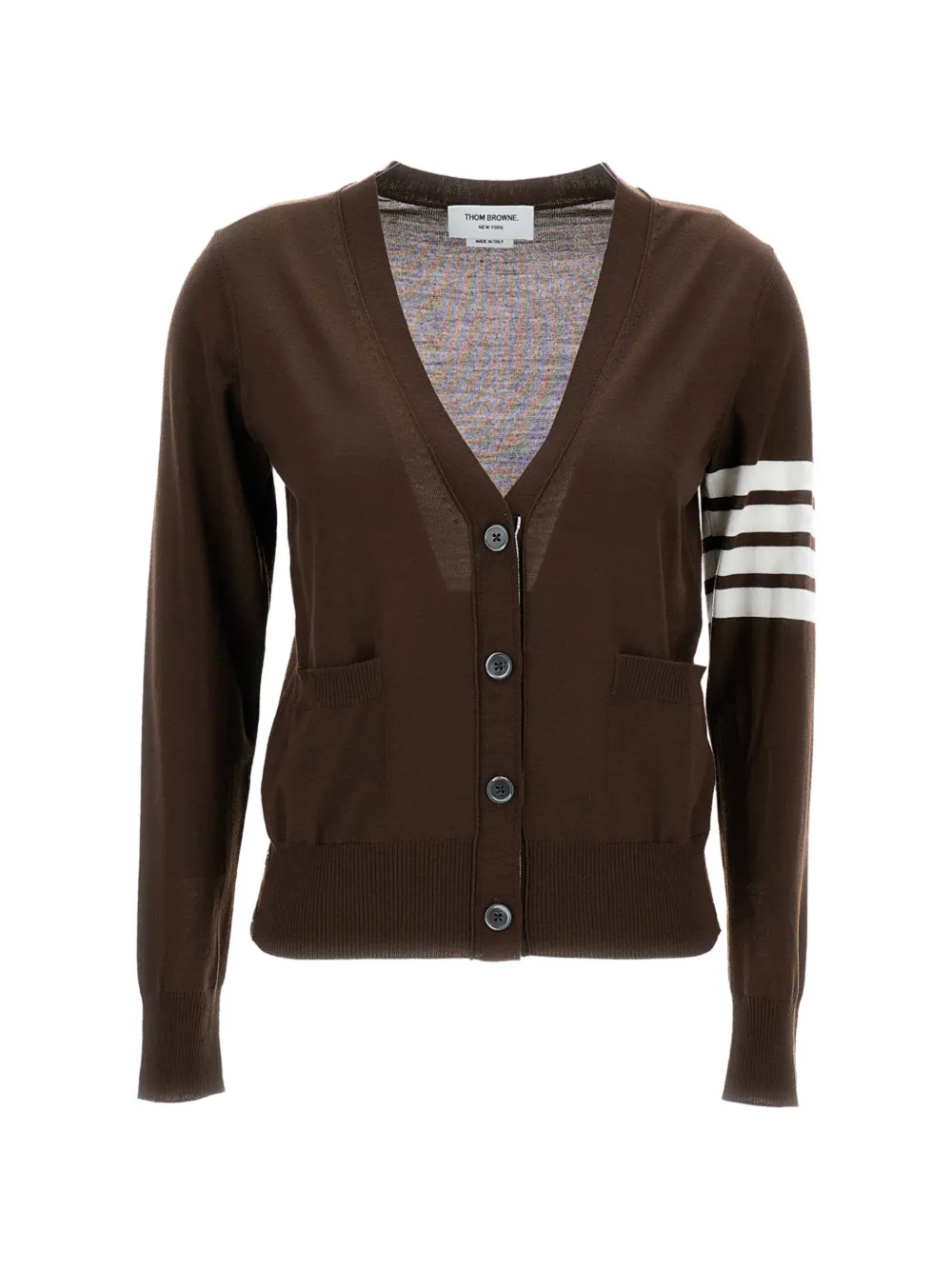 Thom Browne stripe-detail V-neck cardigan - Marrone
