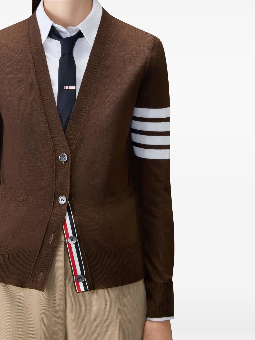 Thom Browne 4-Bar vest van merinowol met V-hals Bruin