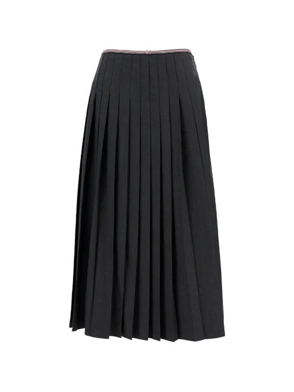 Thom Browne Pleated Midi Skirt in Grey