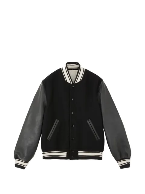 Fortela Gestreifte Oxford-Bomberjacke mit Lederärmeln